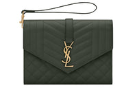 SAINT LAURENT Leather Clutch Women's Dark Green