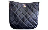 CHANEL Lambskin Hobo Bag Shoulder Bag Crossbody Bag Large Size Women's Black