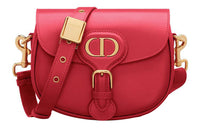 DIOR Bobby Smooth Finish Cow Leather Saddle Bag Shoulder Bag Crossbody Bag Small Size Women's Red
