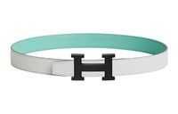 HERMES Individual Black Buckle Epsom Calfskin Double-Sided Leather Belt Women's White Width: 3.2cm