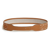 HERMES Calfskin Canvas Leather Belts Women's Brown Width 2.4CM