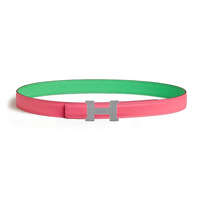HERMES Calfskin Palladium-Plated Leather Belts Women's Pink/Green Width 2.4CM