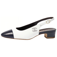 CHANEL Chunky Heel High Heels 3cm Women's Blue White