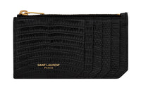 SAINT LAURENT Lizard Pattern Embossed Cow Leather Card Holder Women's Black