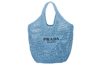 PRADA Raffia Fiber Tote Bag Shopping Bag Shoulder Bags Women's Sky Blue