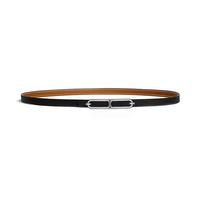HERMES Calfskin Palladium-Plated Leather Belts Unisex Black/Brown Width 1.3CM