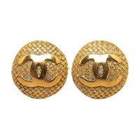 CHANEL 1970 1980 Plated Cc Clip On Earrings Costume Earrings