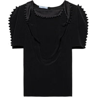 PRADA Solid Color Voile Square Collar Short Sleeved Shirt Puff Sleeve T Shirt Women's Black