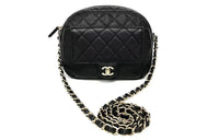 CHANEL Litchi Skin Chain Shoulder Bag Crossbody Bag Women's Black