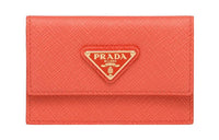 PRADA Saffiano Leather Card Holder Card Holder Women's Orange