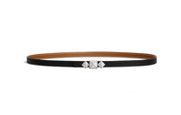 HERMES Double Sided Leather, Smooth Buckle Calfskin Leather Belts Women's Black 1.3cm