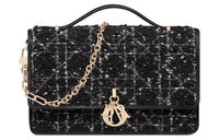 DIOR Wicker Pattern Tweed Shoulder Bag, Crossbody Bag, Handbag Women's Black