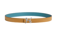 HERMES H Cursives Buckle Smooth Buckle Leather Belts Women's Yellow/Green Width 2.4CM