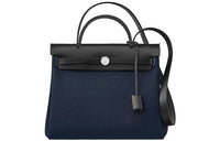 HERMES Herbag Zip Canvas With Leather Handbag Shoulder Bag Crossbody Bag Unisex Dark Blue