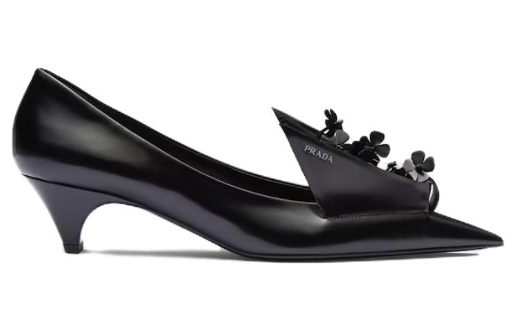 PRADA 45mm Floral-appliqué Leather Pumps