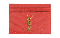 SAINT LAURENT CASSANDRE Grained Embossed Cow Leather Card Holder Women's Red