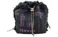 CHANEL Printed Denim Bucket Shoulder Bag Black