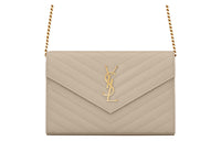 SAINT LAURENT Monogram Leather Chain Bag Wallet Shoulder Bag Women's Sea Salt Beige