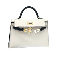 HERMES Mini Kelly Epsom Leather Shoulder Bag Crossbody Bag Handbag Mini Women's Black White