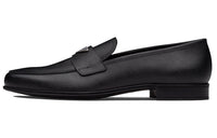 PRADA Plaque Loafer Black Saffino Leather