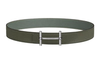 HERMES Leather Belts Men Gray Green/Apricot Green