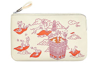 HERMES Carre Pocket Cow Leather Clutch Women's Gray White/Raspberry Red/Gray White