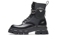 PRADA Monolith 55mm Pouch Ankle Boots Black Brushed Leather And Nylon