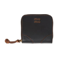 MIU MIU Leather Wallet Small Size Women's Black & Brown