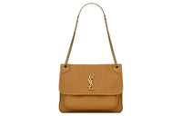 SAINT LAURENT Niki Grain Sheepskin One Shoulder Handbag Medium Size Women's Brown