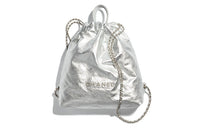 CHANEL Shiny Calfskin Backpack Large Size Women's Silver