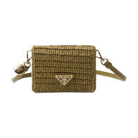 PRADA Leather Patchwork Card Holder Women's Olive Green