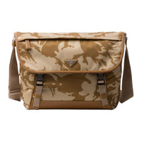 PRADA Recycled Nylon With Leather Messenger Bag, Crossbody Bag, Shoulder Bag Men's Khaki