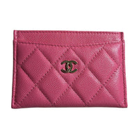 CHANEL Cow Leather Card Holder Women's Barbie Pink