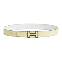 HERMES Stainless Steel Leather Belts Men's Yellow Milton/White Width 3.2CM