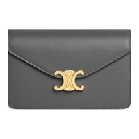 CELINE Calfskin Shoulder Bag, Crossbody Bag, Wallet Women's Charcoal Gray