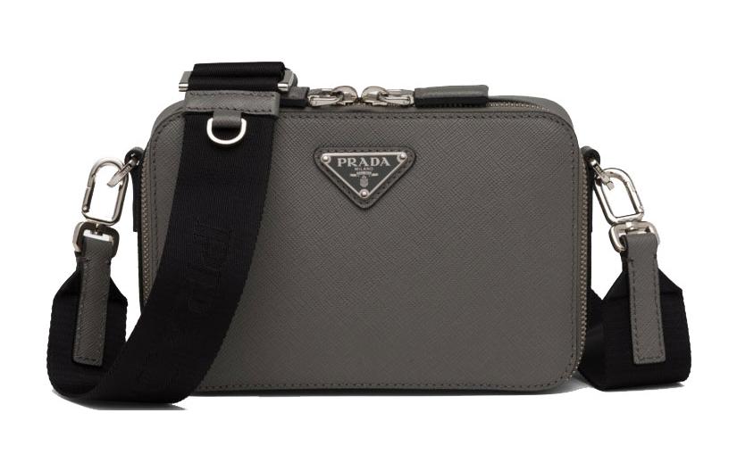 PRADA Brique Leather Shoulder Bag Crossbody Bag Men's Gray