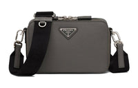 PRADA Brique Leather Shoulder Bag Crossbody Bag Men's Gray