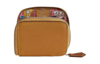 HERMES Silk'In Epsom Calfskin Wallet Women's Caramel Patchwork Denim Blue