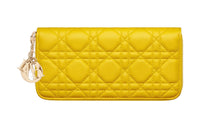 DIOR Lady Dior Quilting Lambskin Handheld Card Holder Wallet Regular Women's Yellow