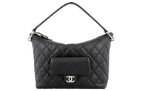 CHANEL Calfskin Hobo Hippie Hobo Bag, One Shoulder Handbag Medium Size Women's Black