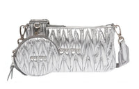 MIU MIU Matelassé Leather Shoulder Bag, Crossbody Bag Women's Silver