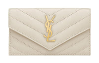 SAINT LAURENT Lambskin Card Holder Women's Vintage White