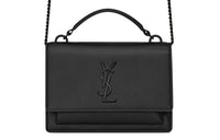 SAINT LAURENT SUNSET Leather Sunset Bag Wallet Crossbody One Shoulder Handbag Women's Black