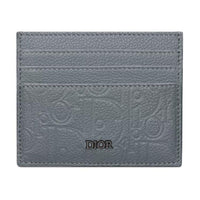 DIOR Cow Leather Card Holder Unisex Dark Gray