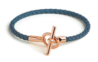 HERMES Denim Rose Gold-Plated Cotton Leather Fabric Bracelets Women's Blue