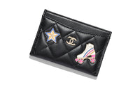 CHANEL Lambskin Enamel Card Holder Women's Black