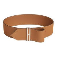 HERMES Pattern Line Design Calfskin Leather Belts Women's Brown Width 6.6CM