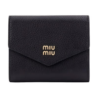 MIU MIU Leather Wallet Trumpets Women's Black