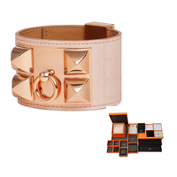 HERMES Crocodile Leather Bangles Women's Rose Gold