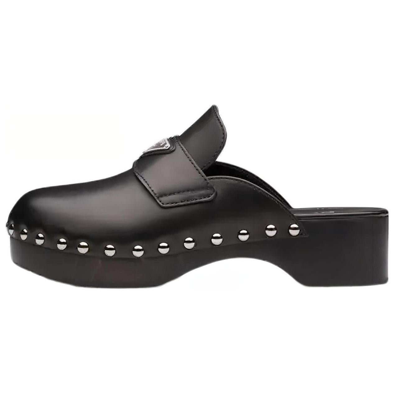 PRADA 45mm Studded Clogs Black Leather